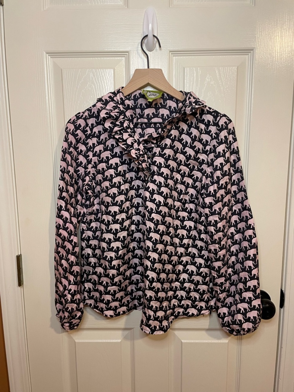 Elizabeth McKay Elizabeth Shirt in Signature Pink & Navy Elephant Print